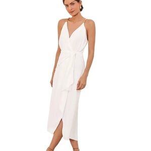 VIX Paula Hermanny Carly White Greek Goddess Wrap Side Tie Midi Dress